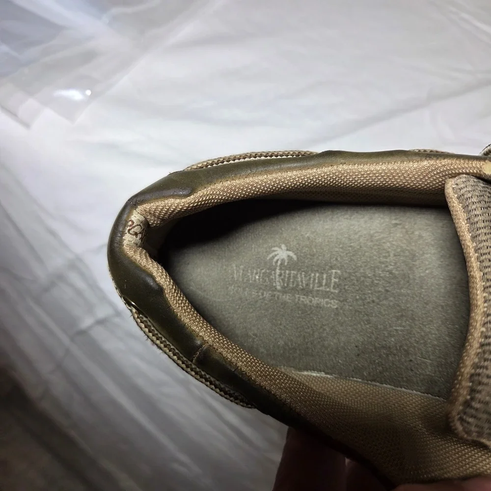 Margaritaville Mens Boat Shoes Olive Green Leather Textile Loafers Size 10 S1592